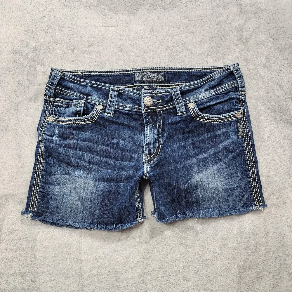 Silver Jeans Co. Shorts Womens 31 Blue Suki Surplus Cutoff Frayed Stretch Casual